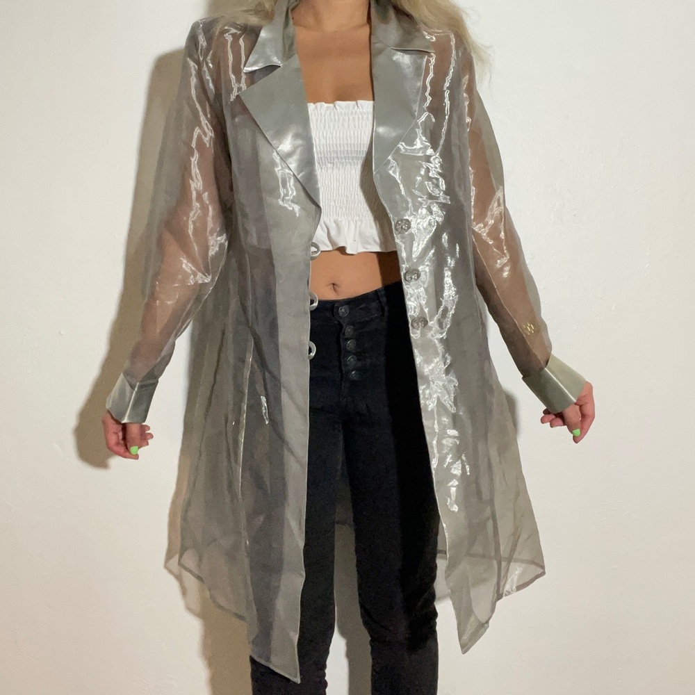 Silver Sheer Metallic Cardigan Overcoat
